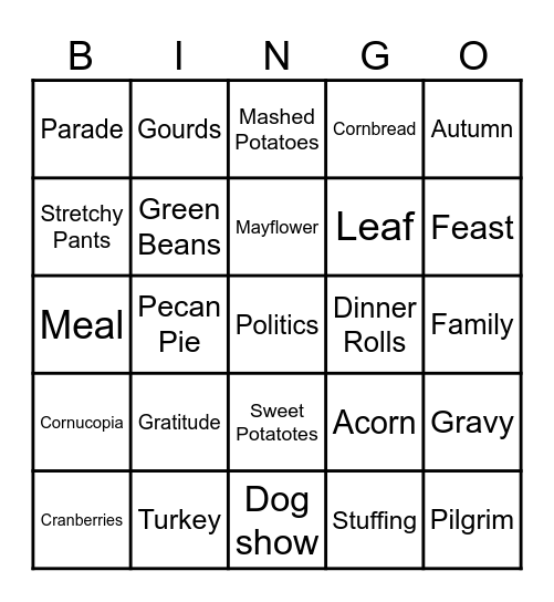 Thanksgiving Bingo Card