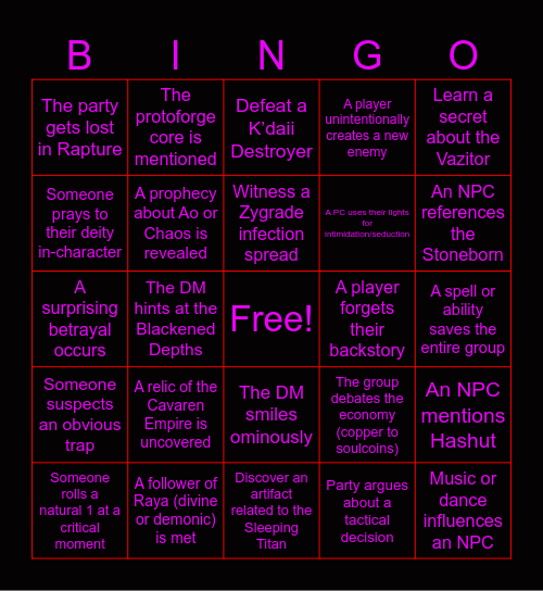 Para Bingo Card