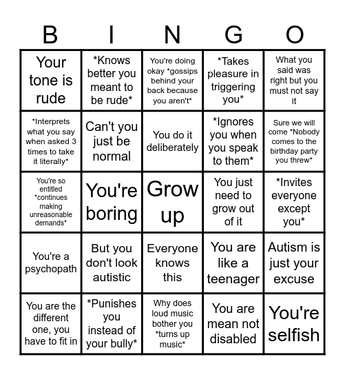 NT microagressions Bingo Card