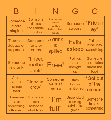 Thanksgiving Bingo Card