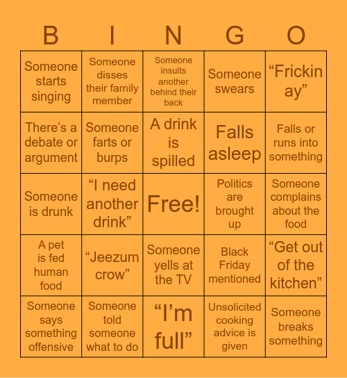 Thanksgiving Bingo Card