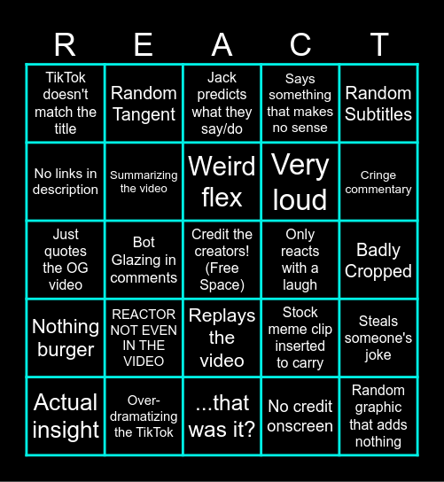 Bad Reactor Bingo Card