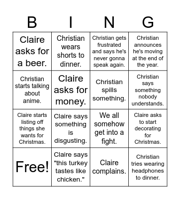 Bailey Thanksgiving Bingooooooo Bingo Card