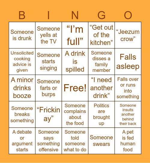 Thanksgiving Bingo Card