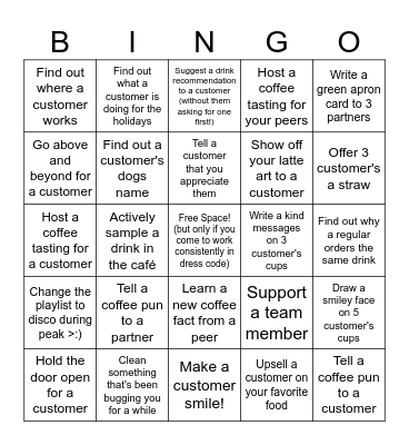 Customer Connection Bingo Card