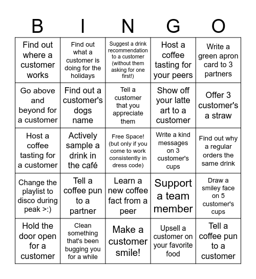 Customer Connection Bingo Card