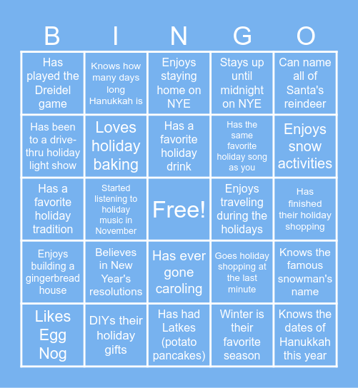 Holiday Bingo! Bingo Card