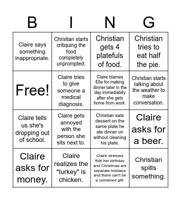 Bailey Thanksgiving Bingoooooooo Bingo Card