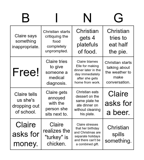 Bailey Thanksgiving Bingoooooooo Bingo Card