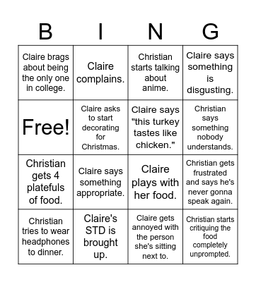 Bailey Thanksgiving Bingooooooo Bingo Card