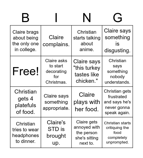 Bailey Thanksgiving Bingooooooo Bingo Card