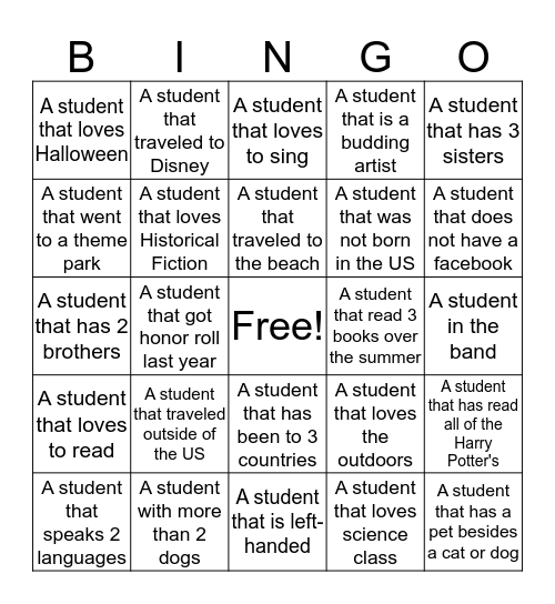 Bingo Storytelling Bingo Card