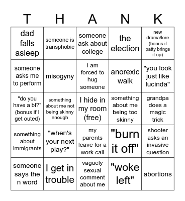 thanksgiving 2024 Bingo Card