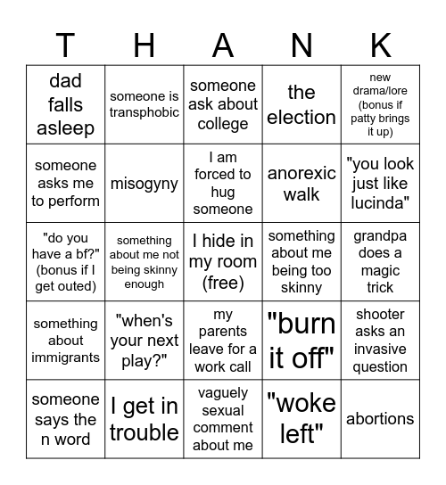 thanksgiving 2024 Bingo Card