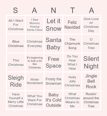 Christmas Music BINGO Card