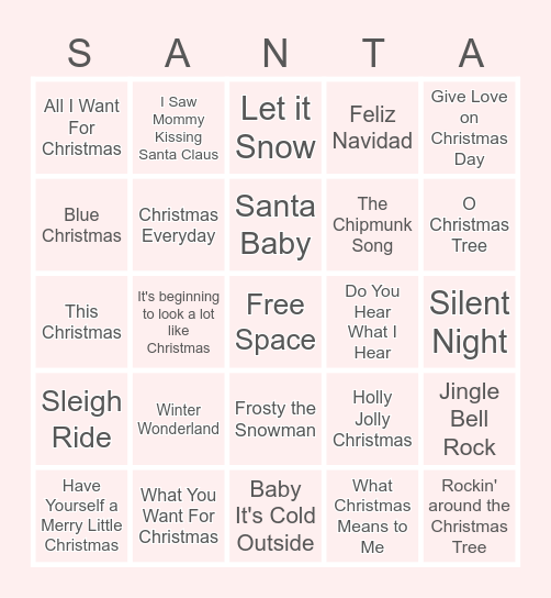 Christmas Music BINGO Card