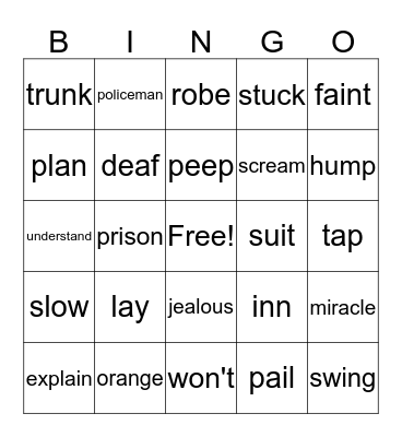 Vocabulary Bingo Card