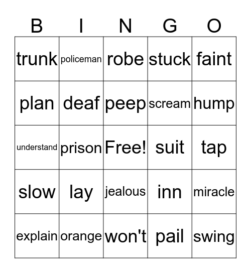 Vocabulary Bingo Card