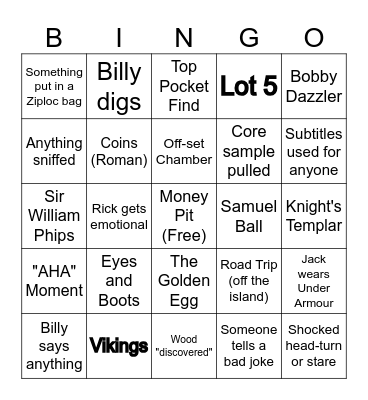 Curse of Oak Island Bingo Card