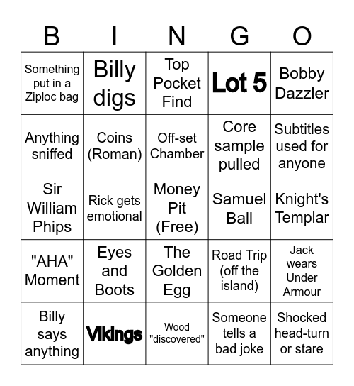 Curse of Oak Island Bingo Card