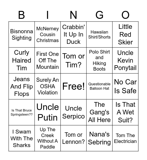 Uncle Moses' 70th Birthday Bingo Card