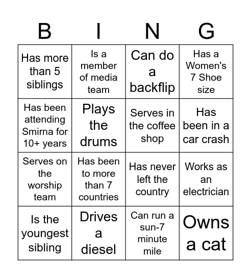 Smirna Bingo Card