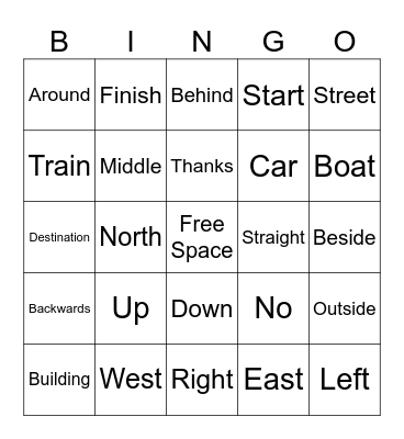 Direction Bingo Card