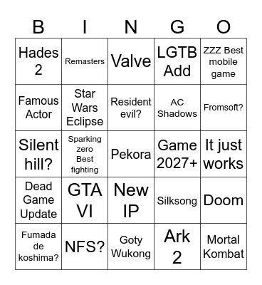 VGA Bingo 2024 Bingo Card