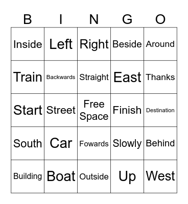 Direction Bingo Card