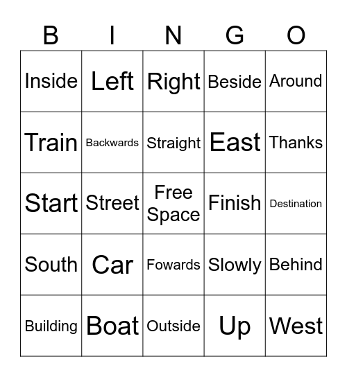 Direction Bingo Card