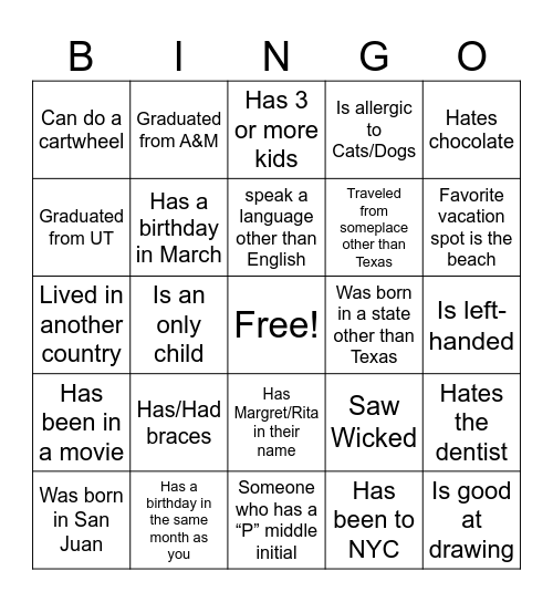 Leibowitz BINGO Card