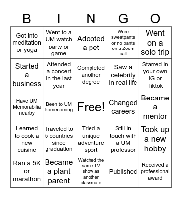 U of Miami Cohort Bingo Card