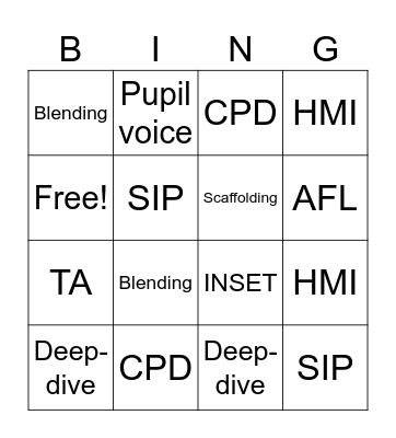 SCHOOL JARGON Bingo Card