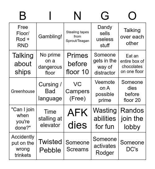 Dandy's World VC Bingo! Bingo Card