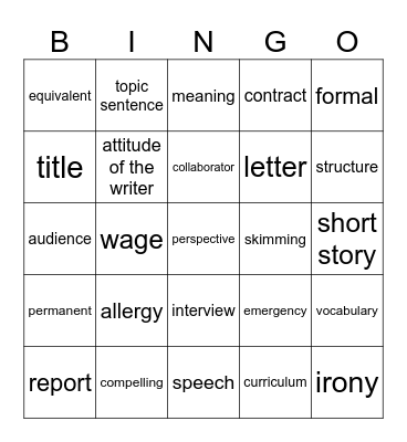 Bingo NOW Bingo Card