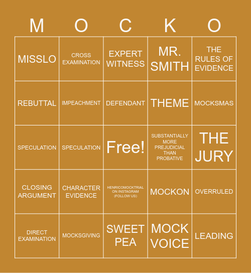 Mocksgiving Bingo Card