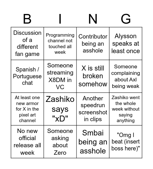 Zashiko Mod Discord Server Bingo Card