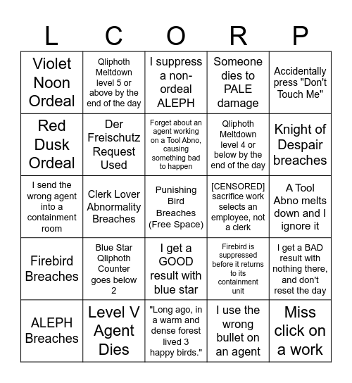 L Corp Bingo [Z] Bingo Card