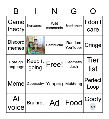 YT shorts bingo Card