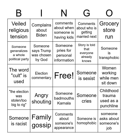 Thanksgiving Bingo Card