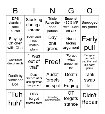 Chub FRU Bingo Card