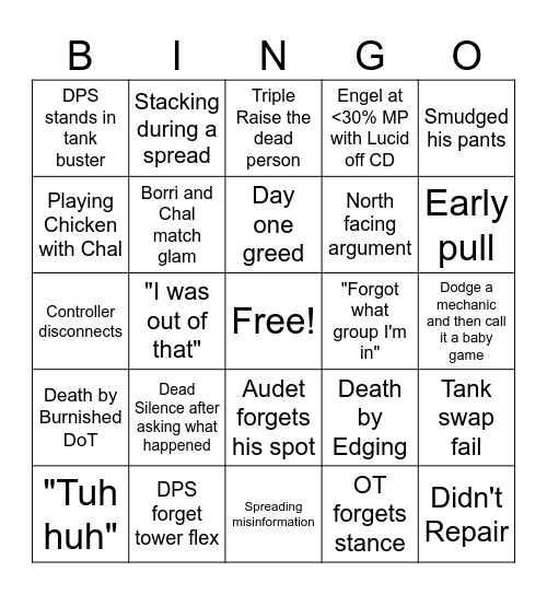 Chub FRU Bingo Card