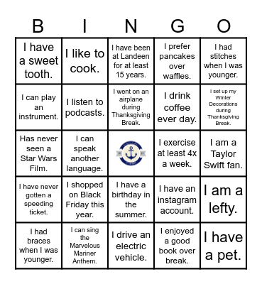 Landeen Staff Bingo Card