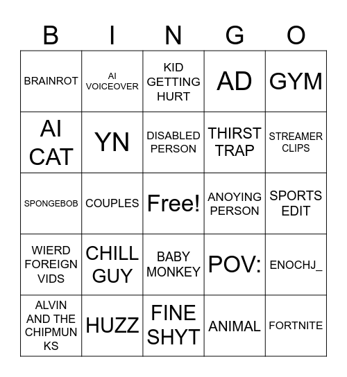 REELS Bingo Card