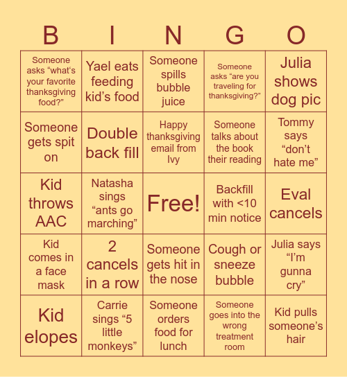 Ivy Thanksgiving BINGO Card