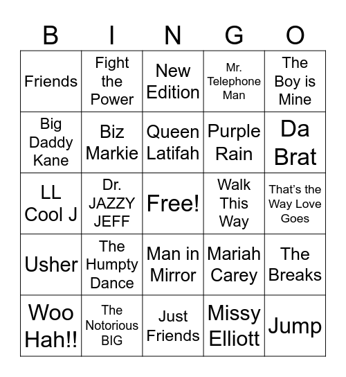 Music Bingo Card