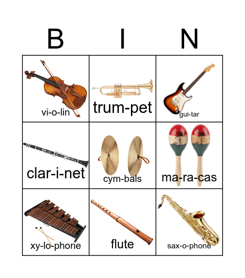 Instruments music Bingo Card