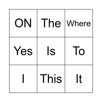 Sight Words Bingo Card