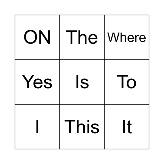 Sight Words Bingo Card