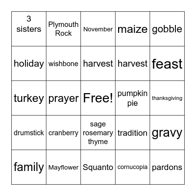 TOTALLY TURKEY Bingo Card